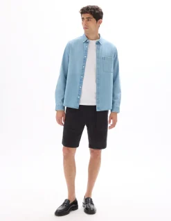 100% katoenen gestreepte jacquard bermuda - zwart