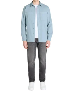 100% katoenen kledingstuk geverfd overhemd - blauwgrijs