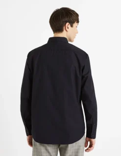 100% katoenen Poplin Regular fit overhemd - zwart