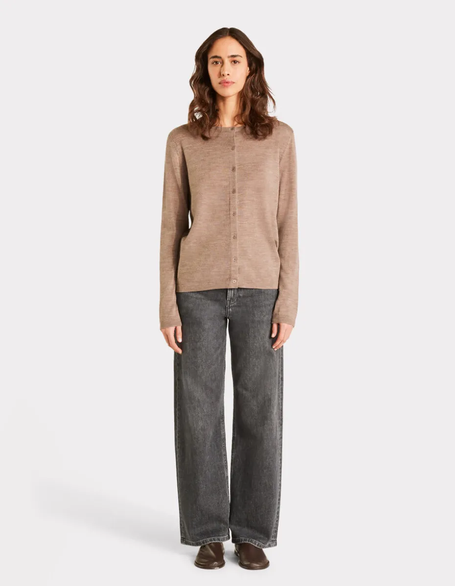 100% merinowol ronde hals vest - taupe