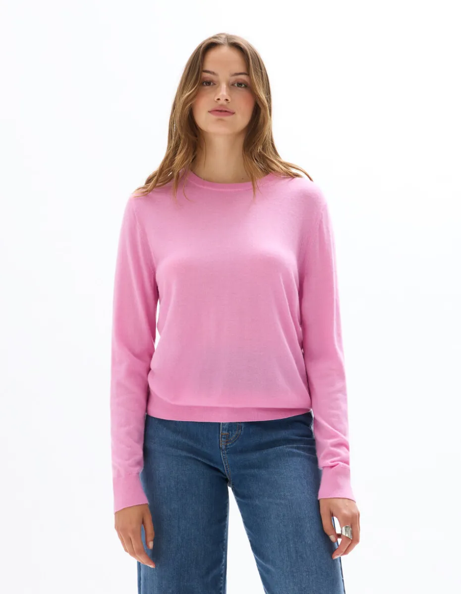 100% merinowol trui met ronde hals - roze
