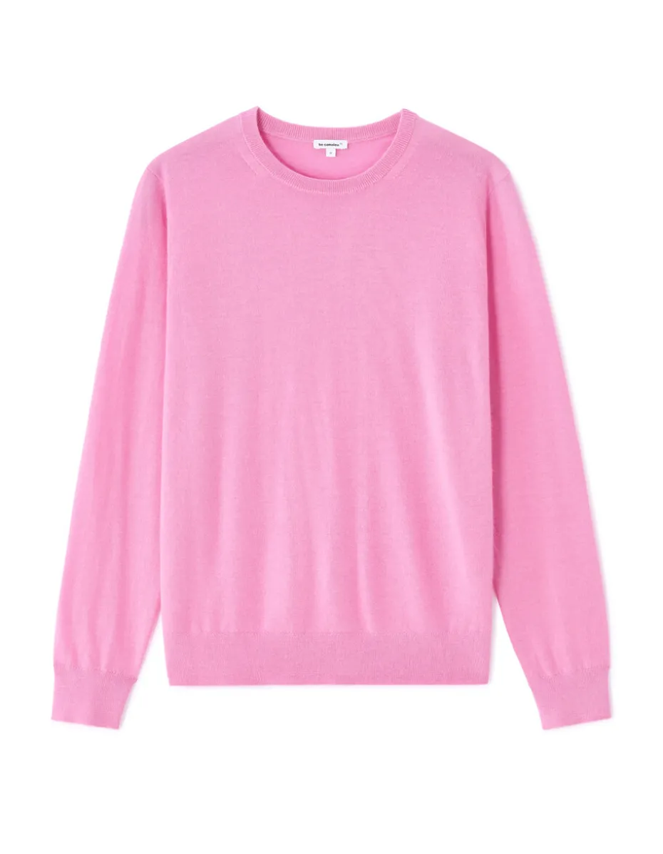 100% merinowol trui met ronde hals - roze
