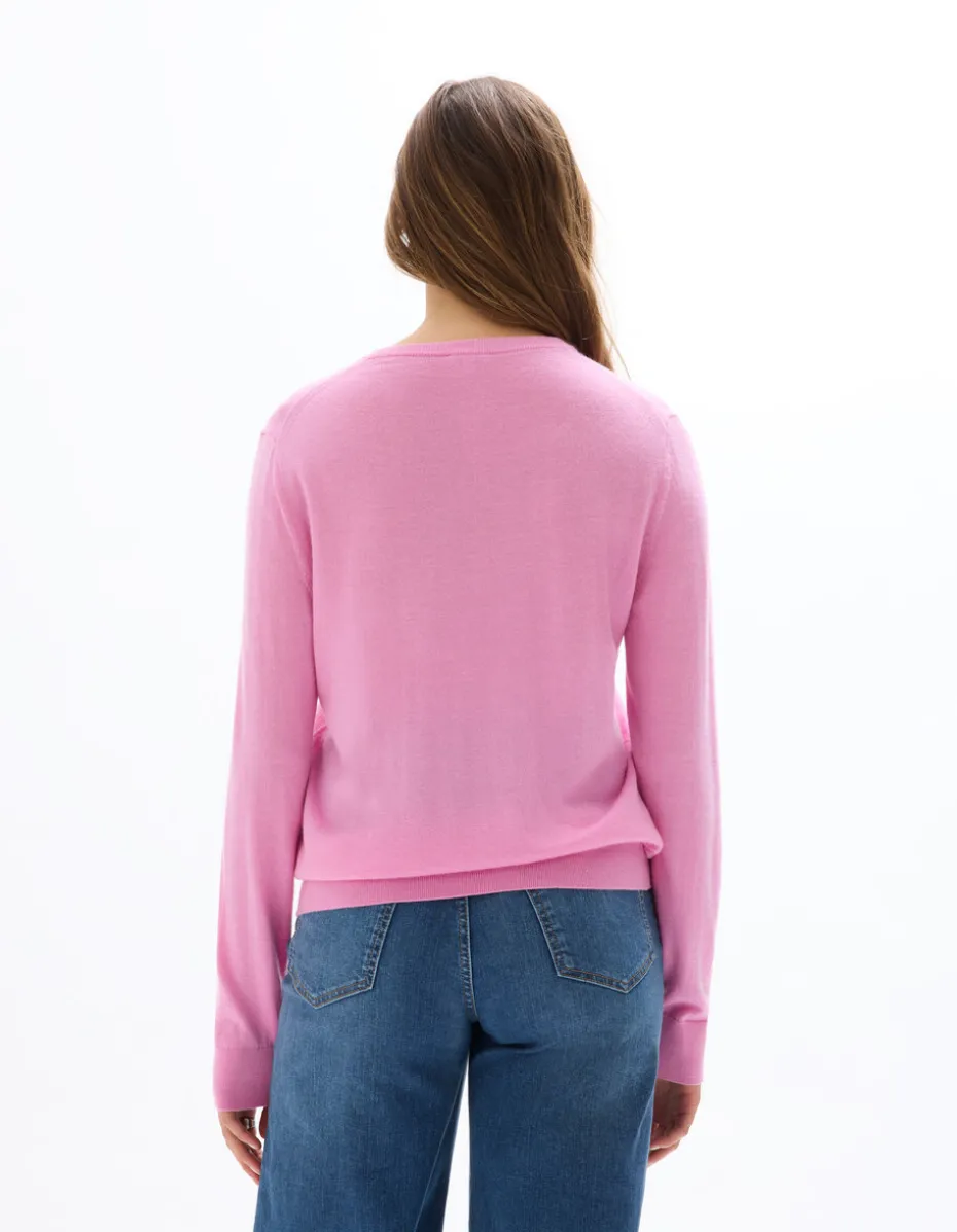 100% merinowol trui met ronde hals - roze