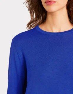 100% merinowol trui met ronde hals - blauw