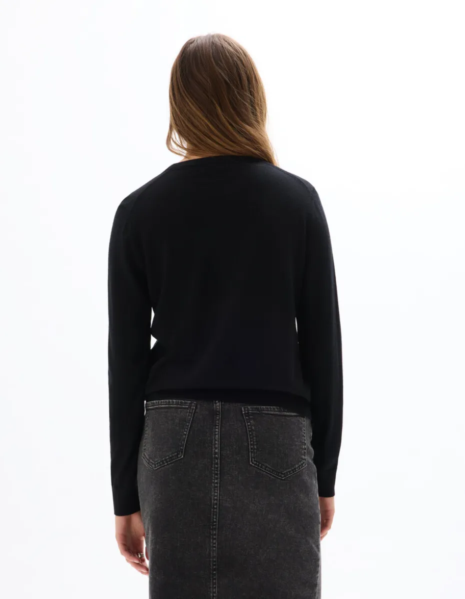 100% merinowol trui met ronde hals - zwart