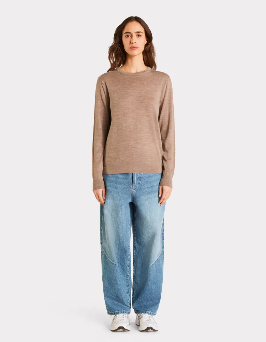 100% merinowol trui met ronde hals - Taupe