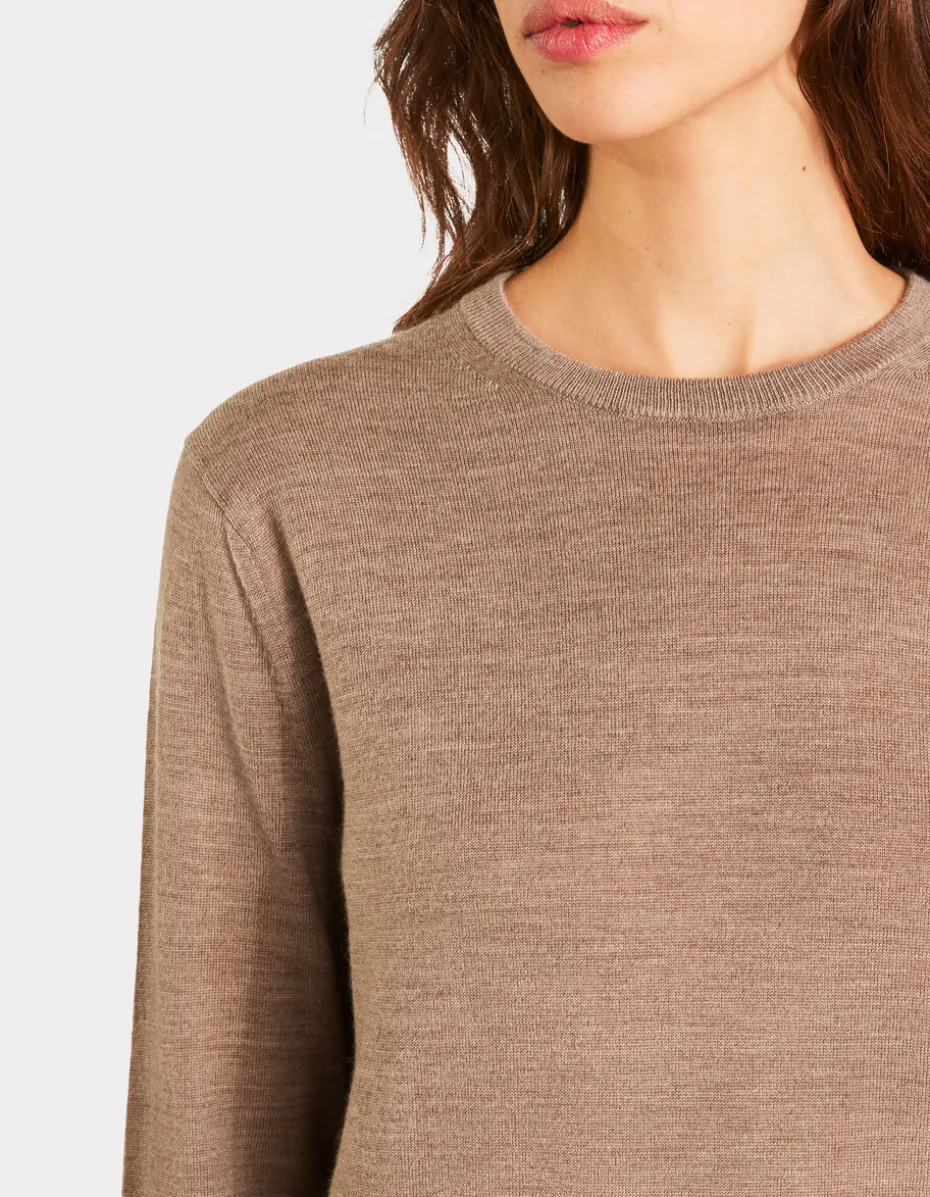 100% merinowol trui met ronde hals - Taupe