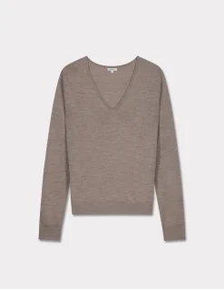100% merinowol V-hals trui - Taupe