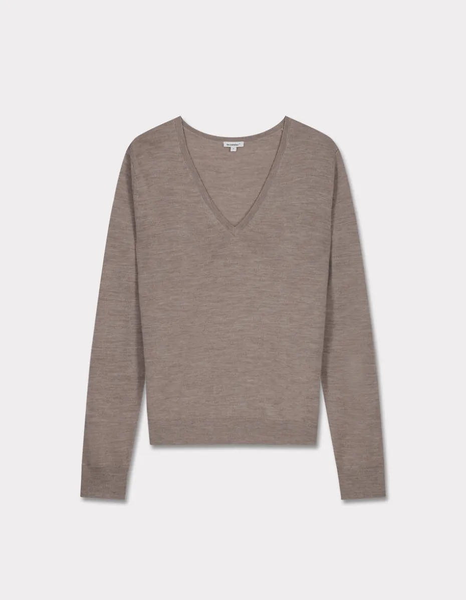 100% merinowol V-hals trui - Taupe