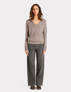 100% merinowol V-hals trui - Taupe