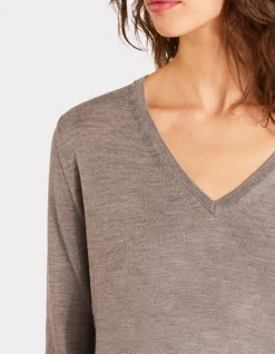 100% merinowol V-hals trui - Taupe