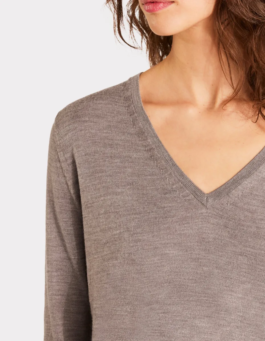 100% merinowol V-hals trui - Taupe