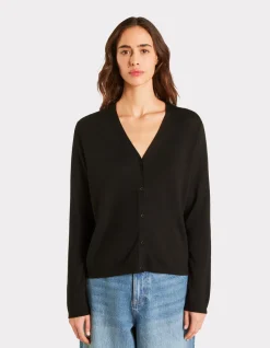 100% merinowol V-hals vest - Zwart