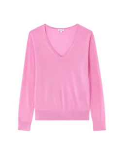 100% merinowollen V-hals trui - roze