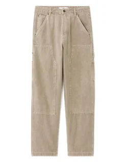 Baggy carpenterbroek 100% katoen - lichtbeige