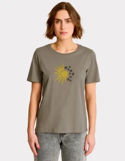 Bedrukt katoenen T-shirt - kaki