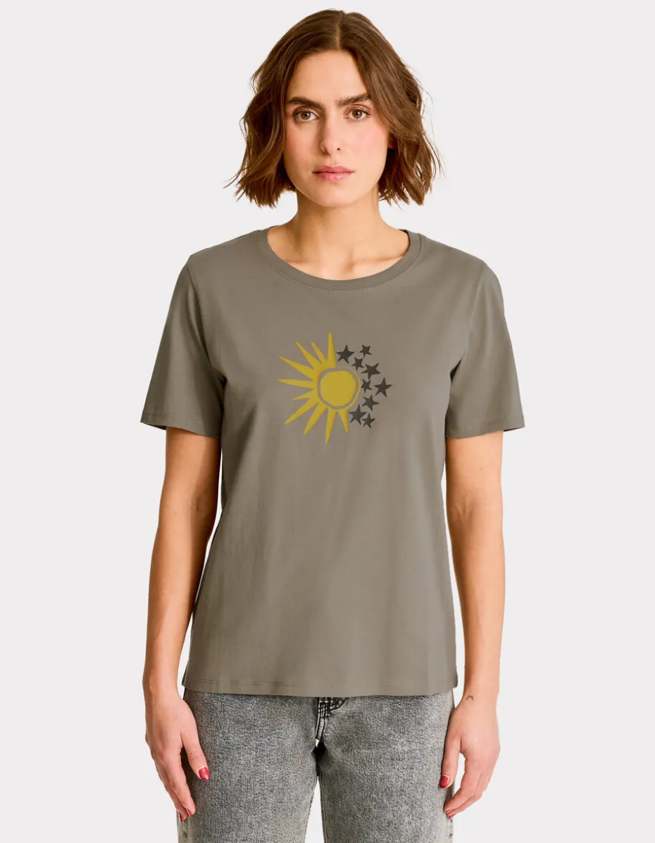 Bedrukt katoenen T-shirt - kaki