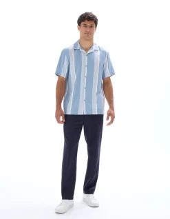 Bedrukte regular fit bloes 100% viscose - blauw