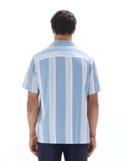 Bedrukte regular fit bloes 100% viscose - blauw