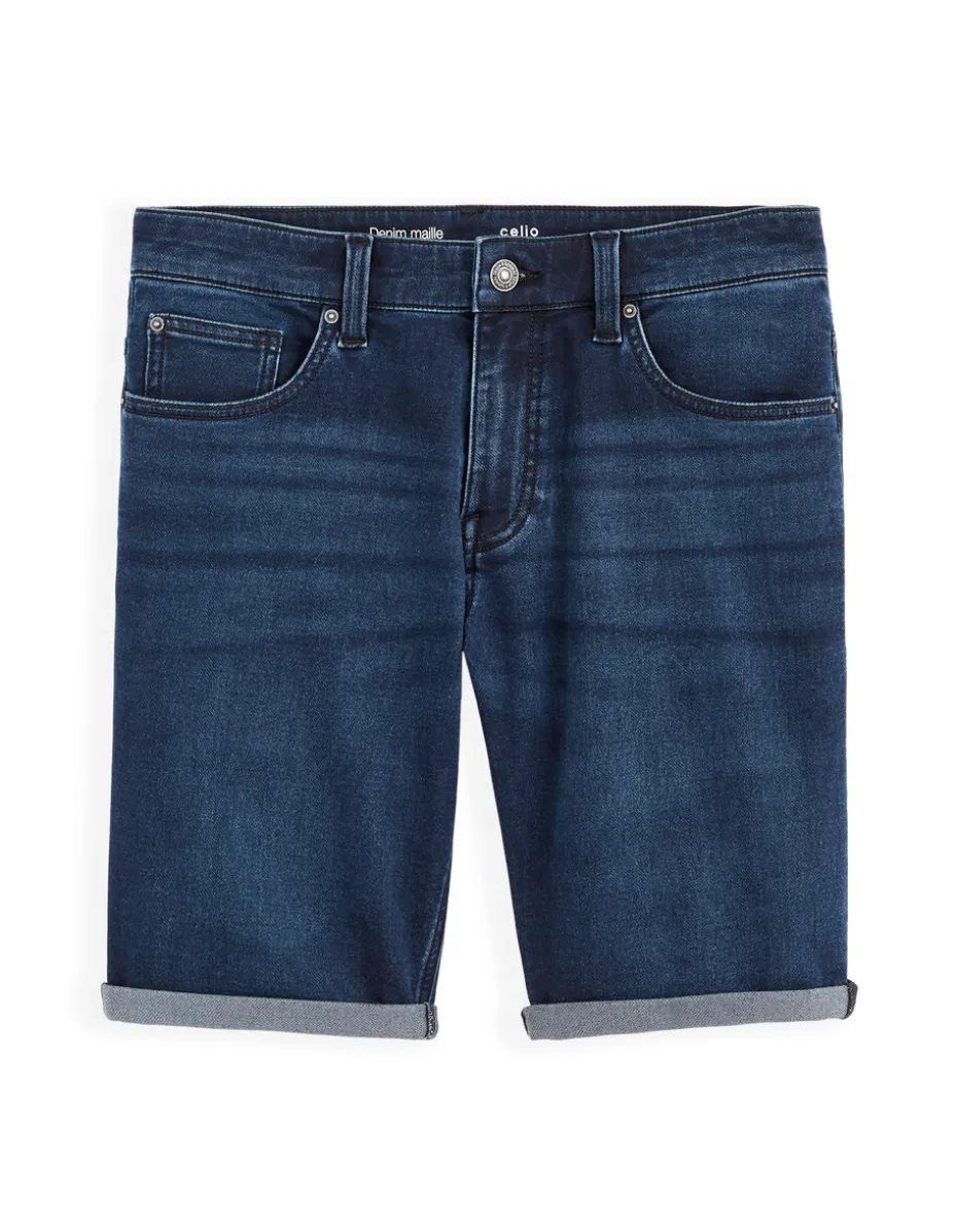 Bermuda van denim met gebreid effect