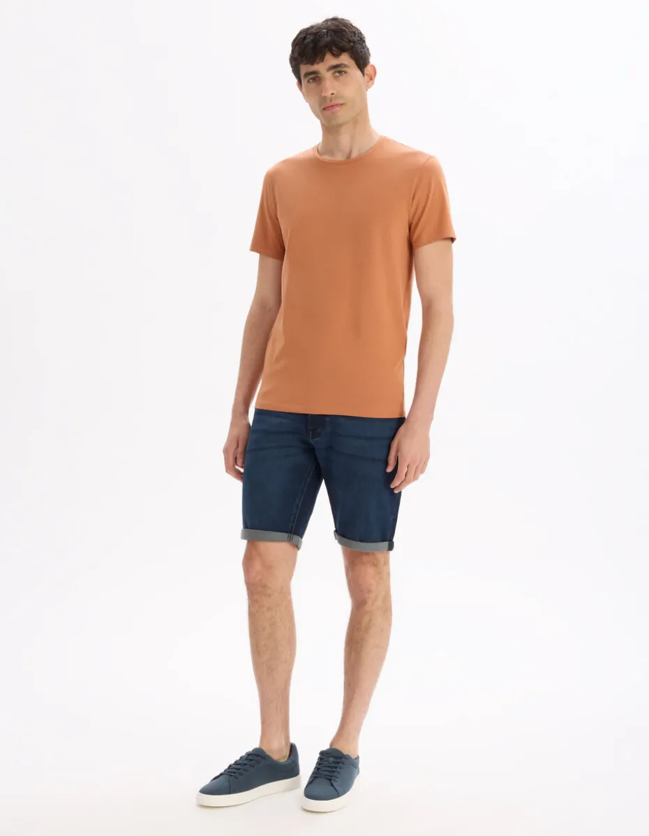 Bermuda van denim met gebreid effect