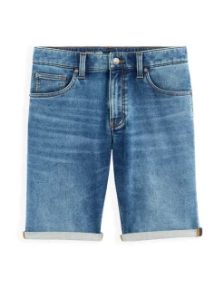 Bermuda van denim met gebreid effect