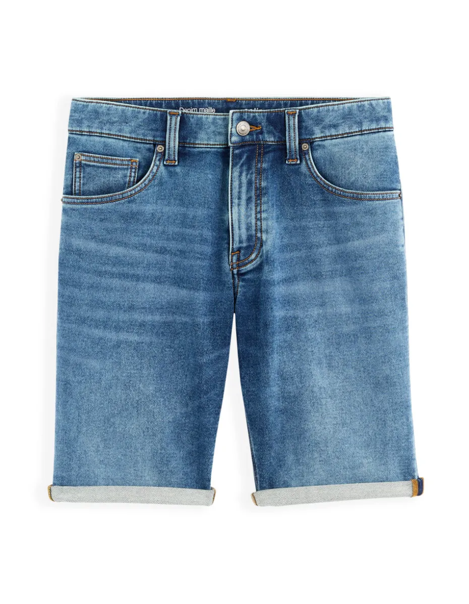 Bermuda van denim met gebreid effect
