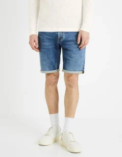 Bermuda van denim met gebreid effect