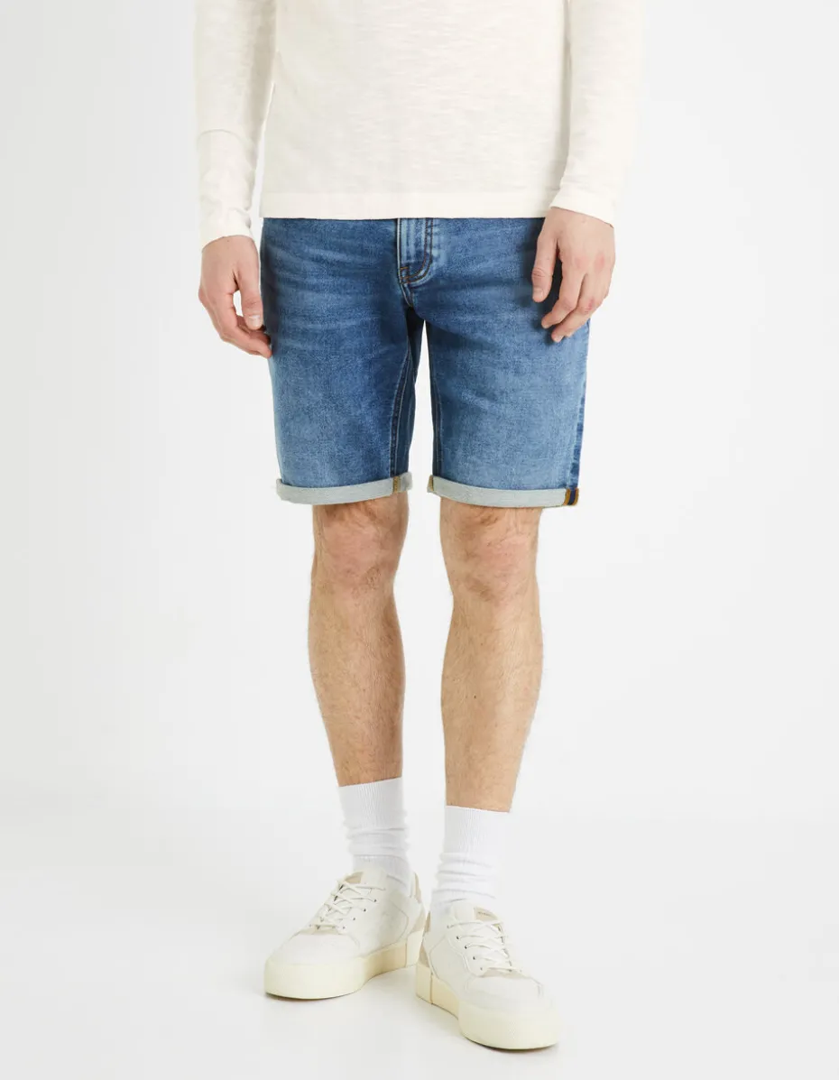 Bermuda van denim met gebreid effect