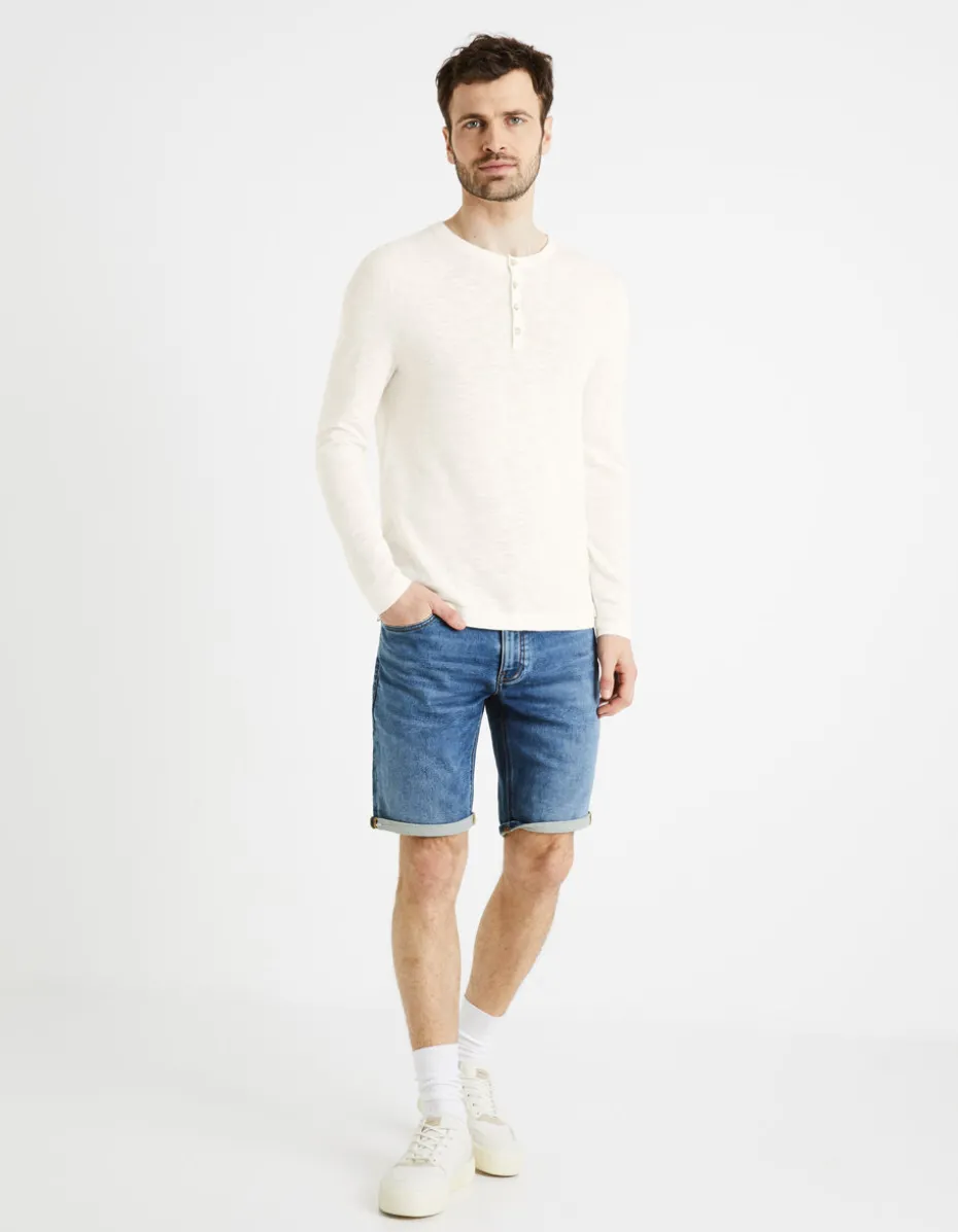 Bermuda van denim met gebreid effect