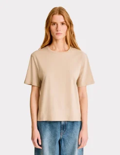 Biologisch katoenen T-shirt met ronde hals - beige