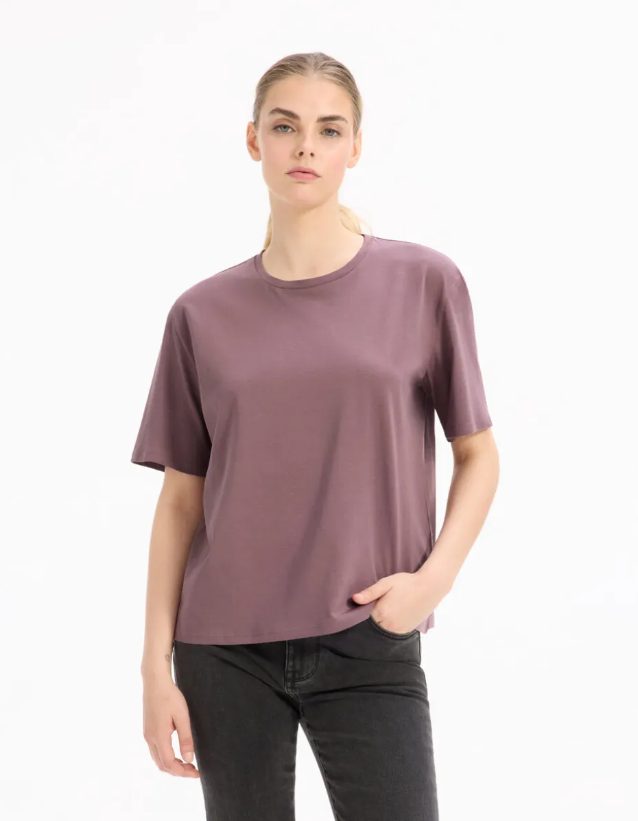 Biologisch katoenen T-shirt met ronde hals - paars