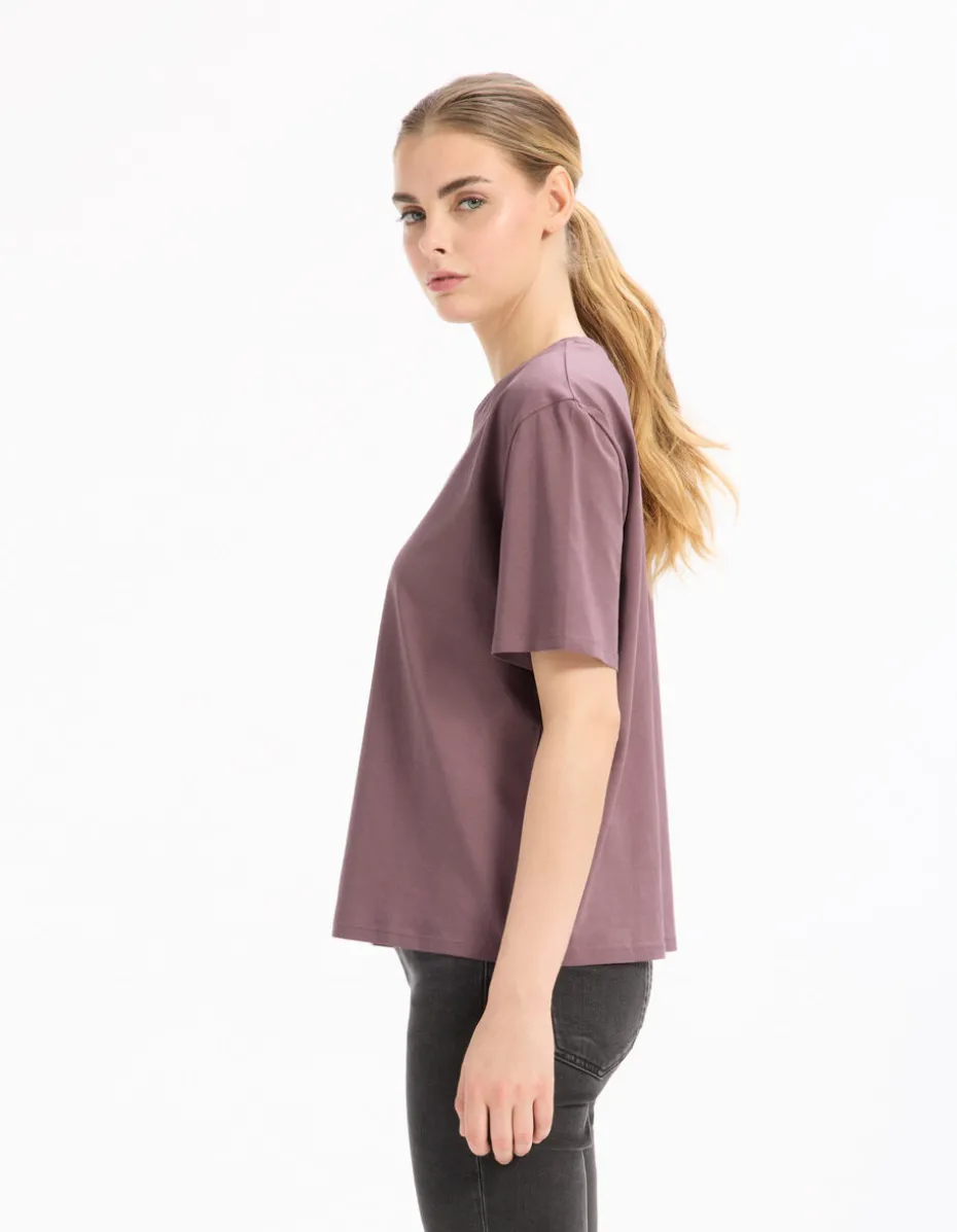 Biologisch katoenen T-shirt met ronde hals - paars