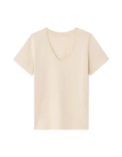 Biologisch katoenen T-shirt met V-hals - beige