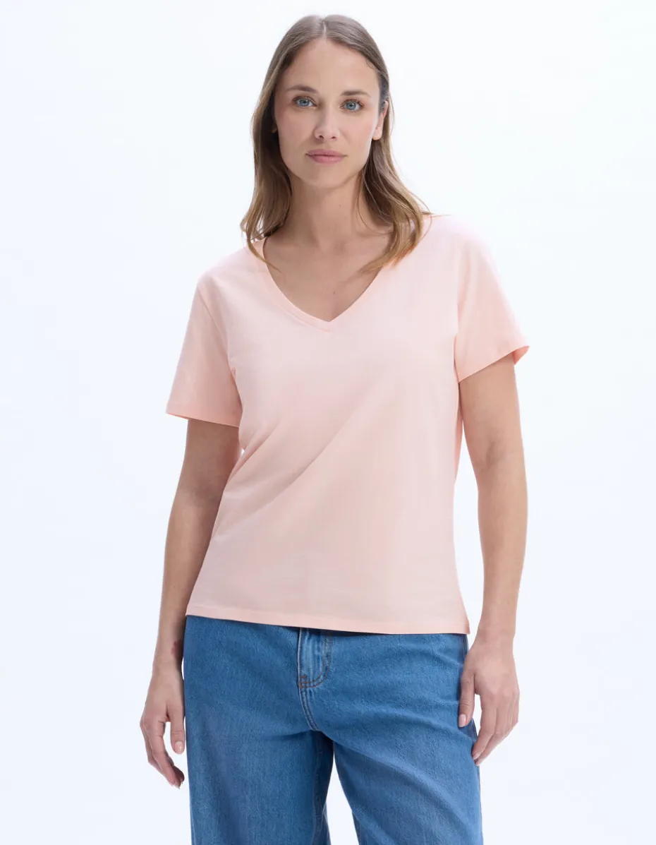 Biologisch katoenen V-hals t-shirt - beige