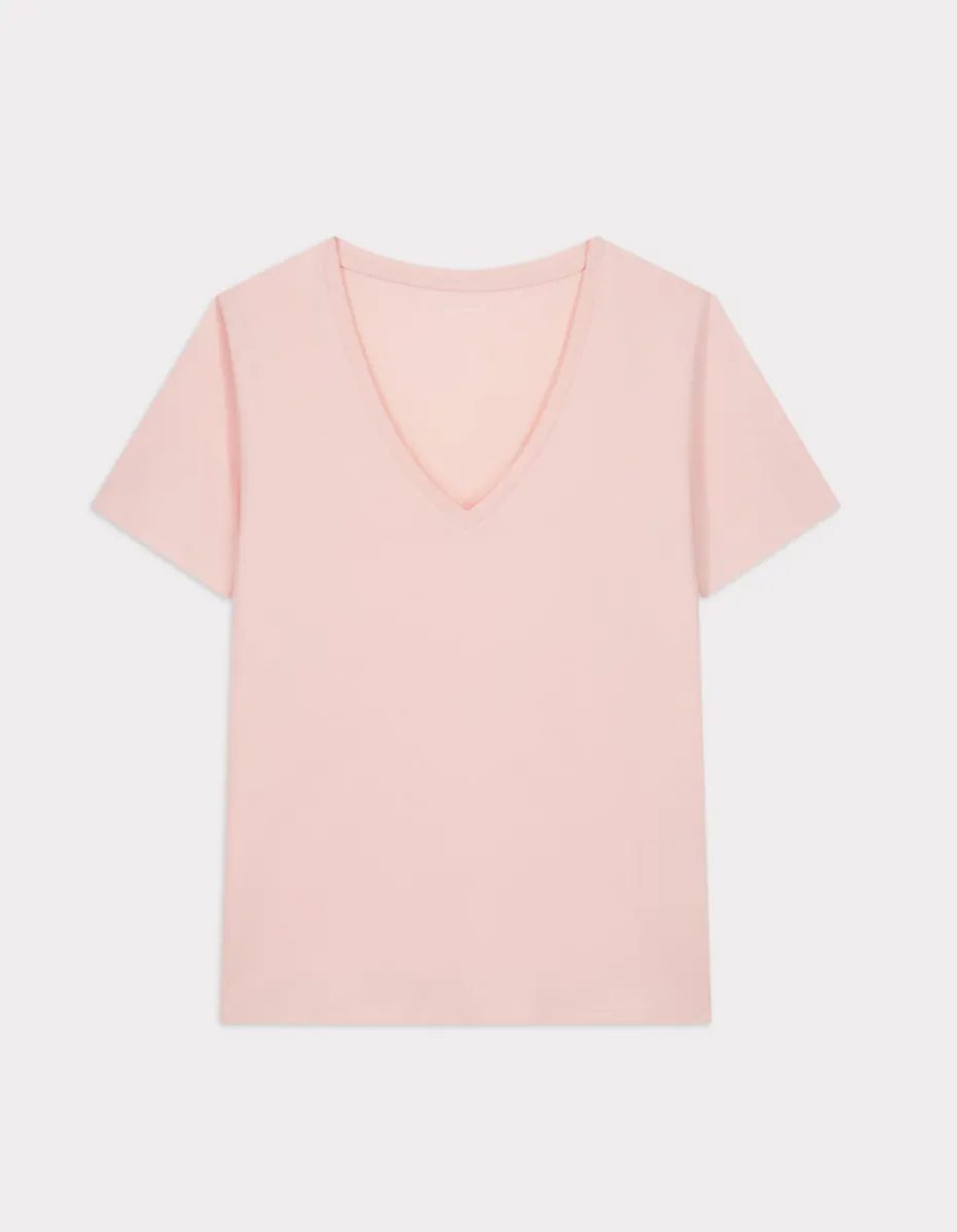 Biologisch katoenen V-hals t-shirt - beige