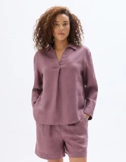 Blouse van 100% linnen - Paars