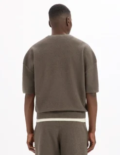 Boxy T-shirt met ronde hals van lusgebreide stof - taupe