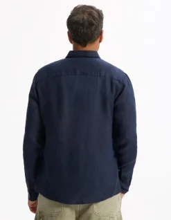 Casual regular fit 100% linnen hemd - marineblauw