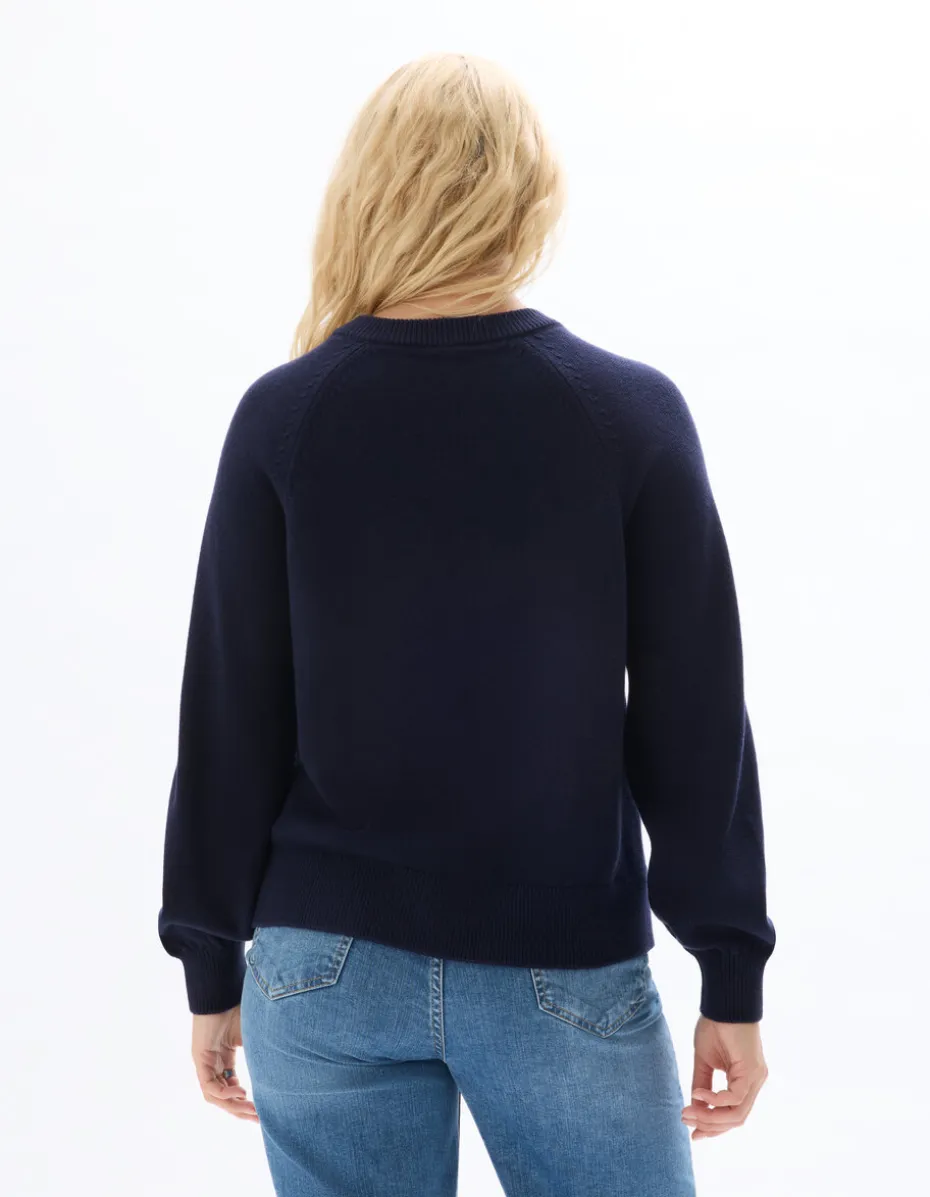 Dames trui ronde hals met sierknopen - marineblauw