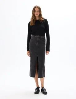 Denim rok met split - donkergrijs