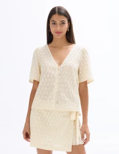 Doorknoopblouse van broderie anglaise - ecru