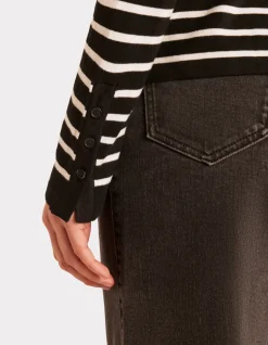 Ecovero gestreepte viscose vloeiende trui - zwart