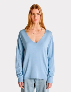 Ecovero soepele V-hals viscose trui - lichtblauw