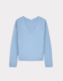 Ecovero soepele V-hals viscose trui - lichtblauw