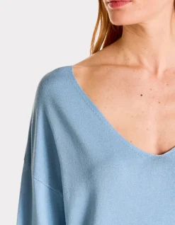 Ecovero soepele V-hals viscose trui - lichtblauw