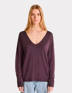 Ecovero soepelvallende V-hals viscose trui - paars