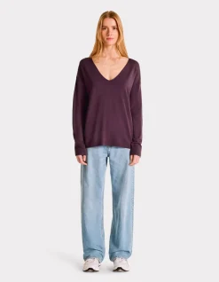 Ecovero soepelvallende V-hals viscose trui - paars
