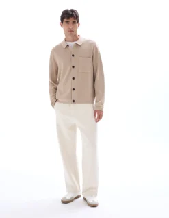 Effen gebreid overshirt - beige