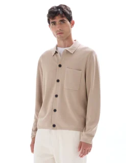 Effen gebreid overshirt - beige